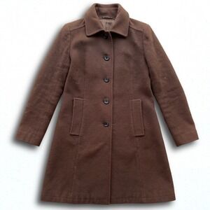 Ined Brown Wool Blend Single Breasted Coat Martingale Back Size 2 Made in Japan
